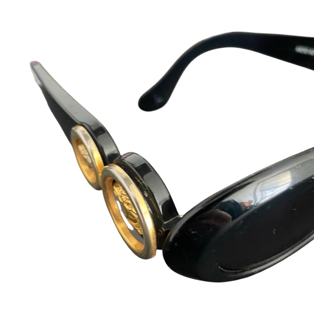 Vintage Rare 1990s Gianni Versace Gold Medusa Black Oval Sunglasses - Picture 10 of 12